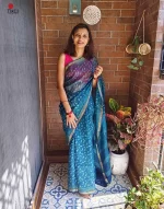 Rain Drop  - Hand Block Print Kota Silk Doria Saree