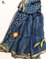 Rain Drop  - Hand Block Print Kota Silk Doria Saree - Image 3