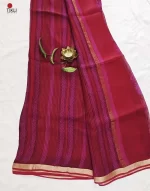 Pink Flower - Hand Block Print Kota Silk Doria Saree - Image 3