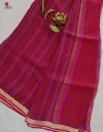 Pink Flower - Hand Block Print Kota Silk Doria Saree - Image 4