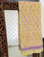 Golden pink - Hand Block Printed Cotton Linen Saree - Image 3