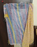 Golden pink - Hand Block Printed Cotton Linen Saree - Image 4