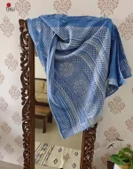 Ocean Blue - Hand Block Printed Cotton Linen Saree