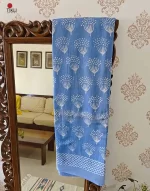 Ocean Blue - Hand Block Printed Cotton Linen Saree - Image 2