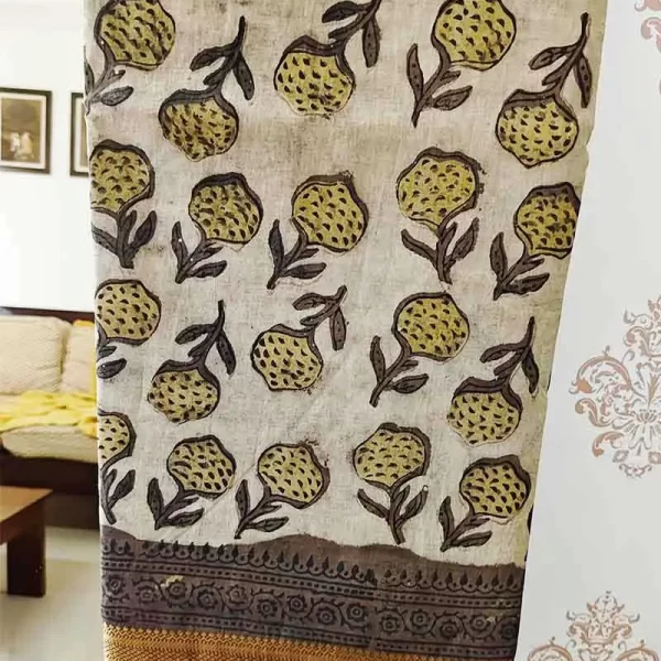 Botanical Motif Assam Silk saree with Maheshweri border