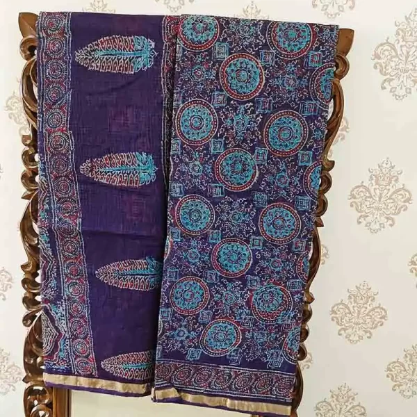 Blue Hues - Hand Block Print Kota Doria cotton Saree