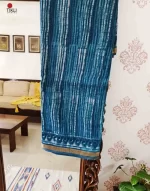 Blue stripes - Hand Block Print Kota Doria cotton Saree - Image 5