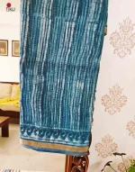 Blue stripes - Hand Block Print Kota Doria cotton Saree - Image 4