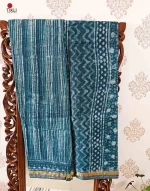 Blue stripes - Hand Block Print Kota Doria cotton Saree - Image 3