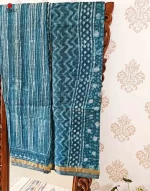 Blue stripes - Hand Block Print Kota Doria cotton Saree - Image 2