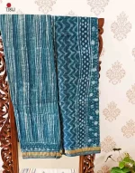 Blue stripes - Hand Block Print Kota Doria cotton Saree