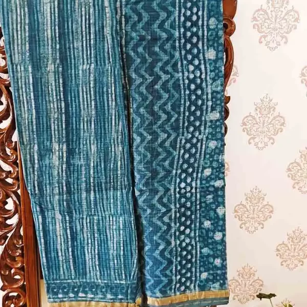 Blue stripes - Hand Block Print Kota Doria cotton Saree