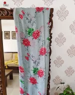 Gray Red Floral Printed Light Weight Saree - Image 5