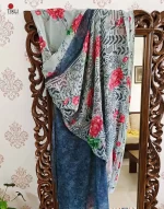 Gray Red Floral Printed Light Weight Saree - Image 4