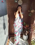 Gray Red Floral Printed Light Weight Saree - Image 3
