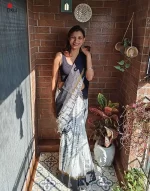 Black White Assam Silk saree