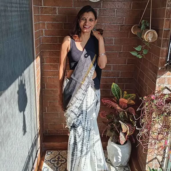 Black White Assam Silk saree
