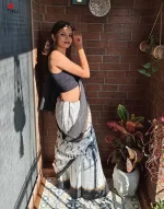 Black White Assam Silk saree - Image 2
