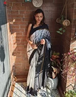 Black White Assam Silk saree - Image 3