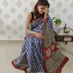 Blue Pine  - Hand Block Print Chanderi Silk Saree