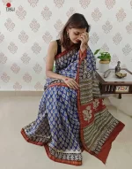 Blue Pine  - Hand Block Print Chanderi Silk Saree
