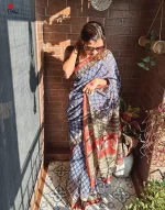 Blue Pine  - Hand Block Print Chanderi Silk Saree - Image 2