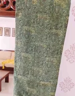 Green Hathi Palki Assam Silk saree with Zari border - Image 3